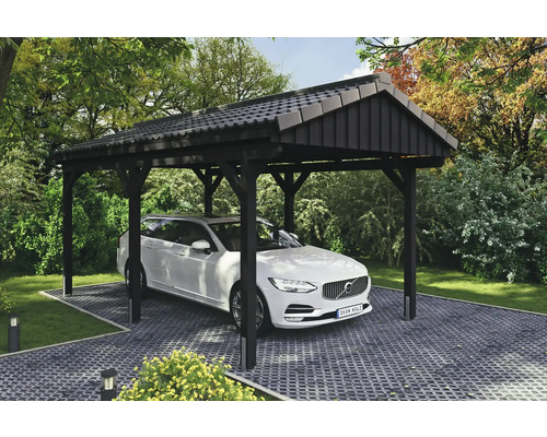 Carport individuel SKAN Holz Fichtelberg avec ancre de poteau 317 x 566 cm anthracite Carport individuel SKAN Holz Fichtelberg avec ancre de poteau 317 x 566 cm anthracite