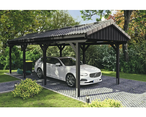 Carport individuel SKAN Holz Fichtelberg avec ancre de poteau 317 x 808 cm anthracite Carport individuel SKAN Holz Fichtelberg avec ancre de poteau 317 x 808 cm anthracite
