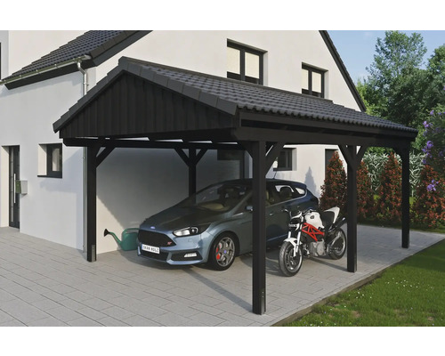 Carport individuel SKAN Holz Fichtelberg avec ancre de poteau 423 x 566 cm anthracite Carport individuel SKAN Holz Fichtelberg avec ancre de poteau 423 x 566 cm anthracite