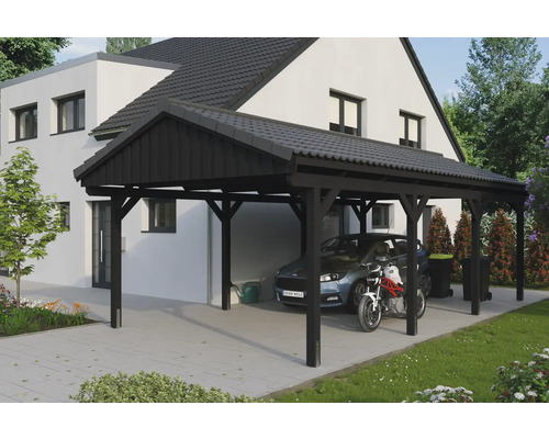 Carport individuel SKAN Holz Fichtelberg avec ancre de poteau 423 x 808 cm anthracite Carport individuel SKAN Holz Fichtelberg avec ancre de poteau 423 x 808 cm anthracite