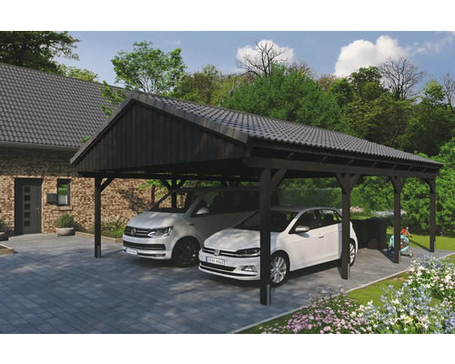 Doppelcarport SKAN HOLZ Fichtelberg inkl. Pfostenanker 618 x 808 cm anthrazit