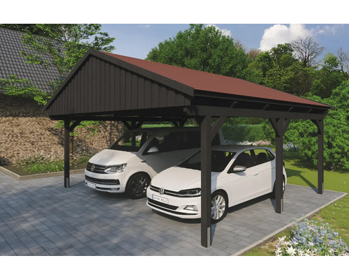Doppelcarport SKAN HOLZ Fichtelberg inkl. Pfostenanker, rote Dachschindeln 618 x 566 cm anthrazit Doppelcarport SKAN HOLZ Fichtelberg inkl. Pfostenanker, rote Dachschindeln 618 x 566 cm anthrazit