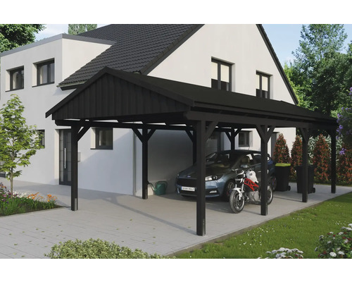 Einzelcarport SKAN HOLZ Fichtelberg inkl. Pfostenanker, schwarze Dachschindeln 423 x 808 cm anthrazit
