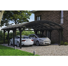Double abri de voiture en bois avec deux voitures garées