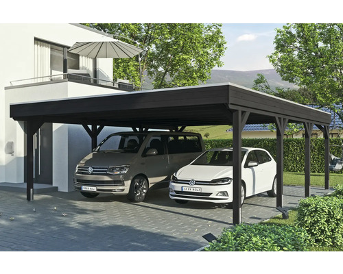 Carport double SKAN HOLZ Grunewald avec ancre de poteau 622 x 796 cm anthracite Carport double SKAN HOLZ Grunewald avec ancre de poteau 622 x 796 cm anthracite