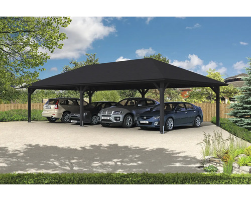 Carport pour quatre voitures SKAN HOLZ Taunus avec ancre de poteau 1176 x 634 cm anthracite