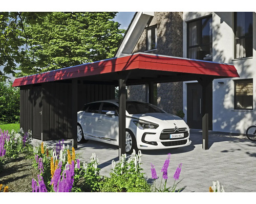 Einzelcarport SKAN HOLZ Wendland rote Blende inkl. Pfostenanker, Abstellraum 362 x 870 cm anthrazit Einzelcarport SKAN HOLZ Wendland rote Blende inkl. Pfostenanker, Abstellraum 362 x 870 cm anthrazit