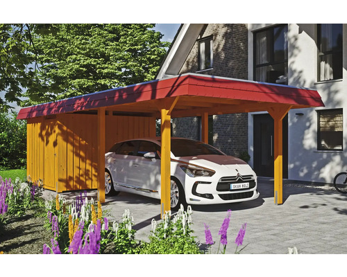 Einzelcarport SKAN HOLZ Wendland rote Blende inkl. Pfostenanker Abstellraum 362 x 870 cm eiche hell Einzelcarport SKAN HOLZ Wendland rote Blende inkl. Pfostenanker Abstellraum 362 x 870 cm eiche hell