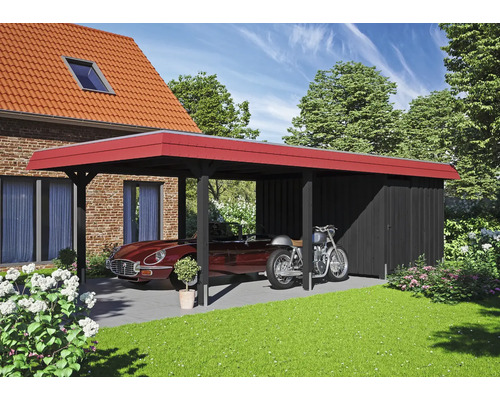 Einzelcarport SKAN HOLZ Wendland rote Blende inkl. Pfostenanker, Abstellraum 409 x 870 cm anthrazit Einzelcarport SKAN HOLZ Wendland rote Blende inkl. Pfostenanker, Abstellraum 409 x 870 cm anthrazit