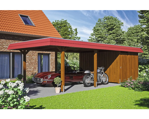 Einzelcarport SKAN HOLZ Wendland rote Blende inkl. Pfostenanker, Abstellraum 409 x 870 cm nussbaum Einzelcarport SKAN HOLZ Wendland rote Blende inkl. Pfostenanker, Abstellraum 409 x 870 cm nussbaum