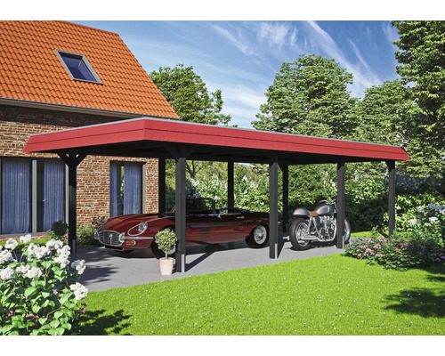 Einzelcarport SKAN HOLZ Wendland rote Blende inkl. Pfostenanker, EPDM Folie 409 x 870 cm anthrazit Einzelcarport SKAN HOLZ Wendland rote Blende inkl. Pfostenanker, EPDM Folie 409 x 870 cm anthrazit