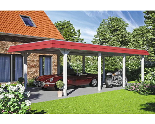 Einzelcarport SKAN HOLZ Wendland rote Blende inkl. Pfostenanker, EPDM Folie 409 x 870 cm weiß Einzelcarport SKAN HOLZ Wendland rote Blende inkl. Pfostenanker, EPDM Folie 409 x 870 cm weiß