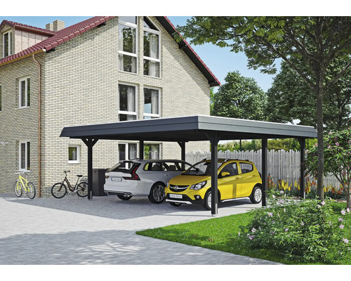 Doppelcarport SKAN HOLZ Wendland schwarze Blende inkl. Pfostenanker 630 x 637 cm anthrazit Doppelcarport SKAN HOLZ Wendland schwarze Blende inkl. Pfostenanker 630 x 637 cm anthrazit