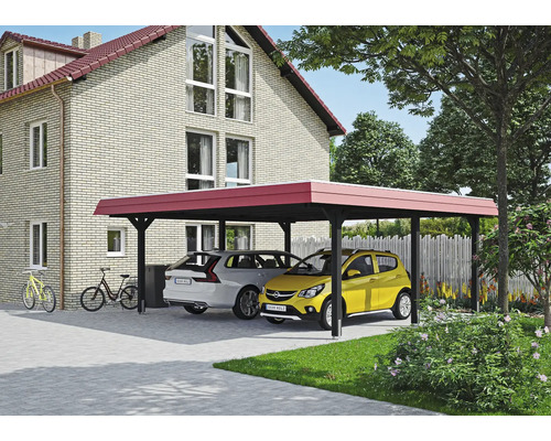Doppelcarport SKAN HOLZ Wendland rote Blende inkl. Pfostenanker 630 x 637 cm anthrazit Doppelcarport SKAN HOLZ Wendland rote Blende inkl. Pfostenanker 630 x 637 cm anthrazit