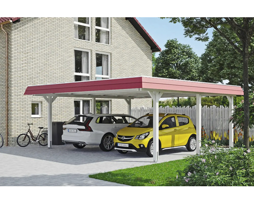 Doppelcarport SKAN HOLZ Wendland rote Blende inkl. Pfostenanker 630 x 637 cm weiß Doppelcarport SKAN HOLZ Wendland rote Blende inkl. Pfostenanker 630 x 637 cm weiß