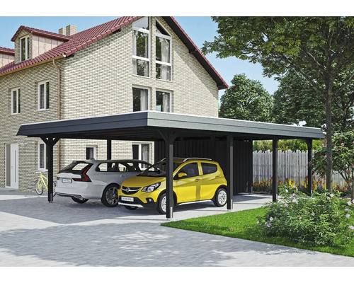 Doppelcarport SKAN HOLZ Wendland schwarze Blende inkl. Pfostenanker, Abstellraum 630 x 879 cm anthrazit Doppelcarport SKAN HOLZ Wendland schwarze Blende inkl. Pfostenanker, Abstellraum 630 x 879 cm anthrazit