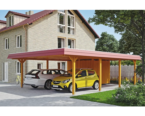 Doppelcarport SKAN HOLZ Wendland rote Blende inkl. Pfostenanker, Abstellraum 630 x 879 cm eiche hell Doppelcarport SKAN HOLZ Wendland rote Blende inkl. Pfostenanker, Abstellraum 630 x 879 cm eiche hell