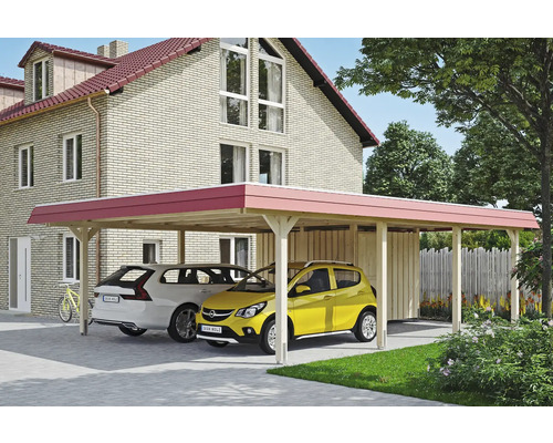 Doppelcarport SKAN HOLZ Wendland rote Blende inkl. Pfostenanker, Abstellraum 630 x 879 cm natur Doppelcarport SKAN HOLZ Wendland rote Blende inkl. Pfostenanker, Abstellraum 630 x 879 cm natur