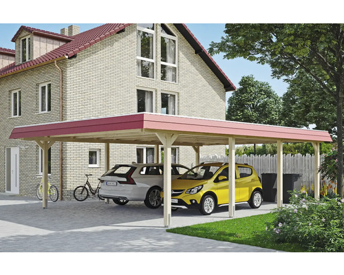 Doppelcarport SKAN HOLZ Wendland rote Blende inkl. Pfostenanker 630 x 879 cm natur Doppelcarport SKAN HOLZ Wendland rote Blende inkl. Pfostenanker 630 x 879 cm natur