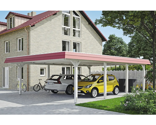 Doppelcarport SKAN HOLZ Wendland rote Blende inkl. Pfostenanker 630 x 879 cm weiß Doppelcarport SKAN HOLZ Wendland rote Blende inkl. Pfostenanker 630 x 879 cm weiß