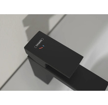 Logo Hansgrohe sur un robinet noir