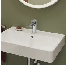 Vasque à poser blanche avec robinet et savon