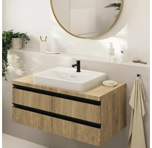 Meuble-lavabo avec lavabo, robinet, miroir et étagère