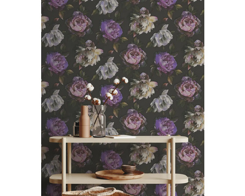 Papier peint à motifs avec motif floral et étagère