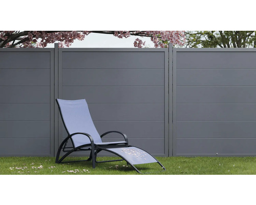 Scène de jardin avec un écran de confidentialité et une chaise longue
