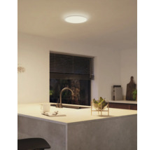 Moderne Küche mit runder Deckenleuchte für eine helle und einladende Atmosphäre.