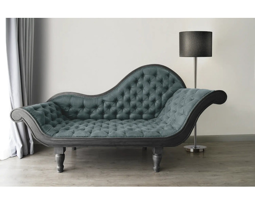 Chaiselongue mit Knopfheftung und Stehlampe