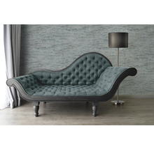 Chaiselongue mit Knopfheftung und Stehlampe in einem Wohnzimmer