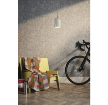 Szene mit Stuhl, Decke, Lampe, Fahrrad und Dekorativer Wand