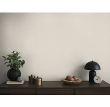 Arrangement décoratif sur un buffet avec plante, lampe et accessoires