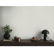Arrangement décoratif avec plante, lampe et bol en bois sur commode