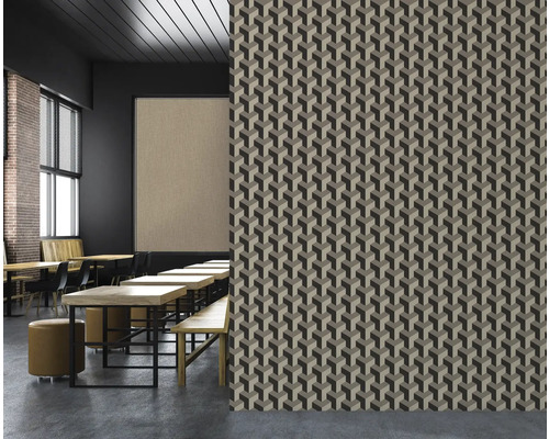 Image d''une pièce avec du papier peint à motif géométrique en forme de cube