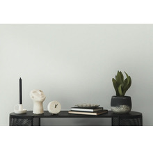 Dekorative Szene mit Kerze, Skulptur, Uhr, Büchern und Topfpflanze auf einem schwarzen Tisch