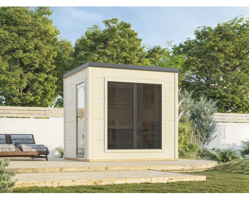 Chalet sauna Palmako Grace 1 sans poêle et porte entièrement vitrée couleur graphite