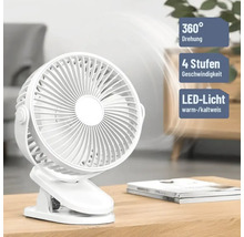 Weißer Ventilator mit Klemme für den Tisch