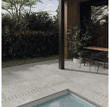 Dalle de terrasse en grès cérame fin Shellstone grigio bord rectifié 60x60x2 cm