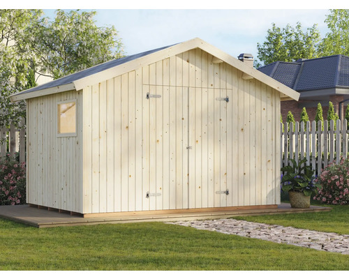 Maison de jardin en bois avec double porte et fenêtre dans le jardin