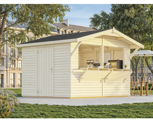 Cabane de jardin en bois avec fenêtre de vente et porte