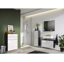Badezimmer mit Dusche, Waschbeckenunterschrank und Hochschrank in einem modernen Design