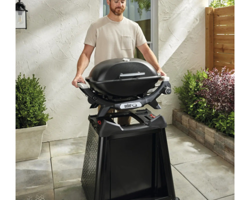 Weber Q Gasgrill mit Wagen und Bediener