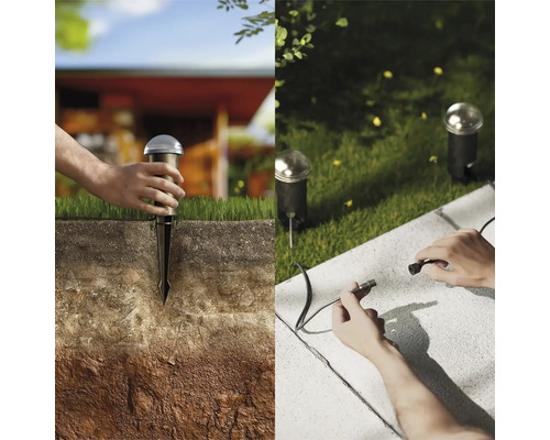 Installation einer Gartenleuchte mit Erdspieß und Kabelverbindung