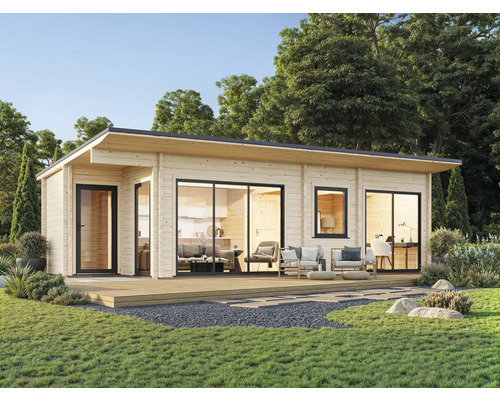 Abri de jardin Palmako Cecilia 32 m² avec plancher 920 x 420 cm naturel Abri de jardin moderne en bois avec terrasse et grandes fenêtres