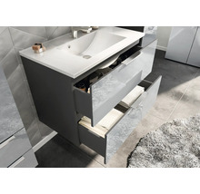 Waschtischunterschrank mit offenem Schubladensystem und Waschbecken