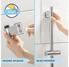 Montage einer Duschstange mit Klebstoff auf Fliesen