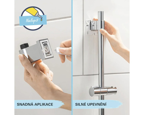 Montage einer Duschstange mit Klebstoff auf Fliesen