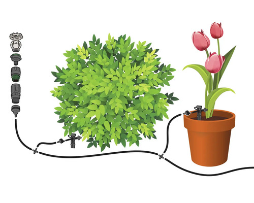 Système d''irrigation pour plantes avec goutteurs et raccords